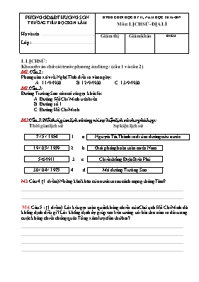 Đề kiểm tra định kì cuối học kì II Lịch sử và Địa lí lớp 5 - Năm học 2015-2016 - Trường Tiểu học Toàn Thắng